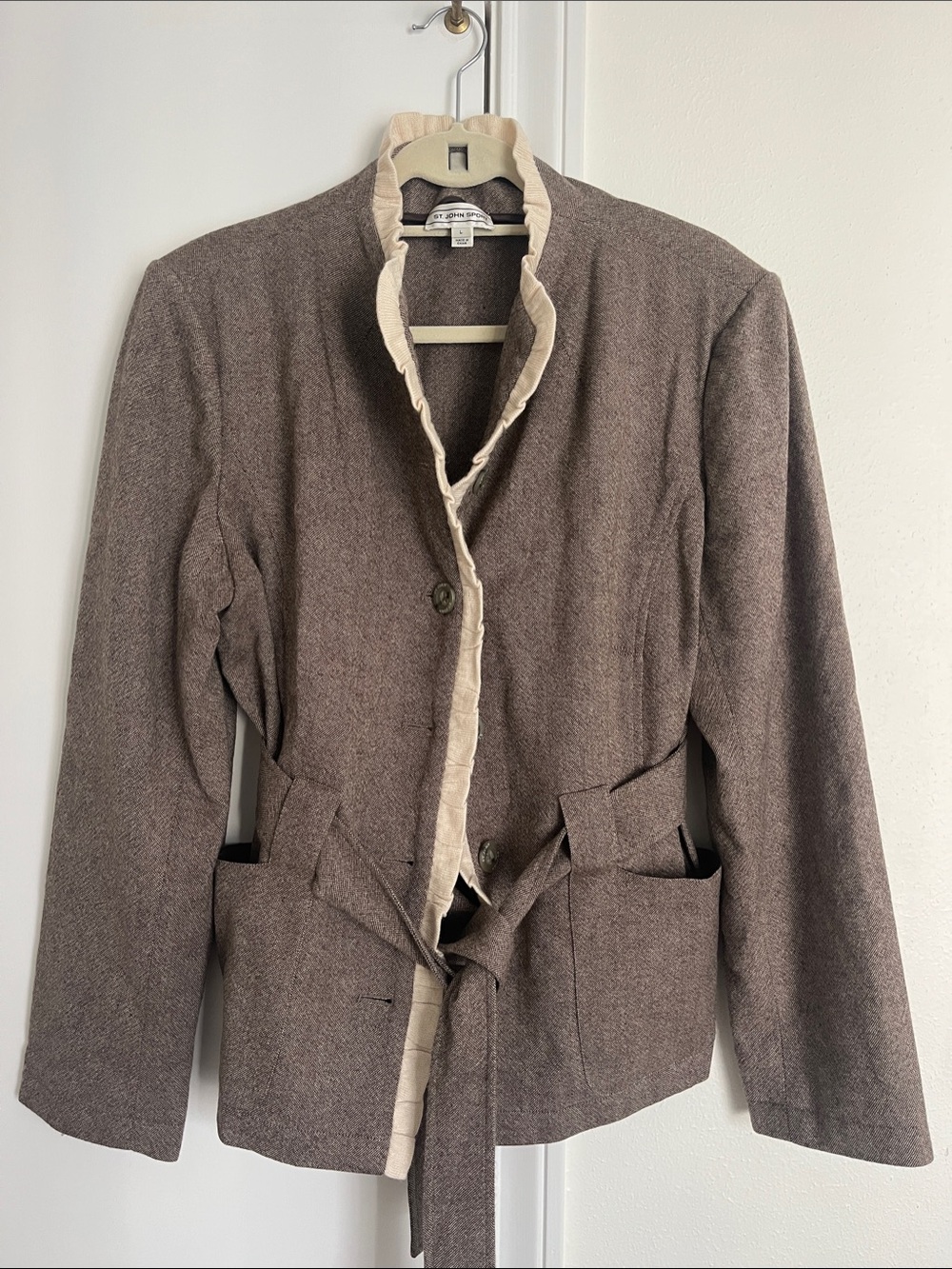 St. John Sport Taupe/Brown Belted Wool-Blend Blazer